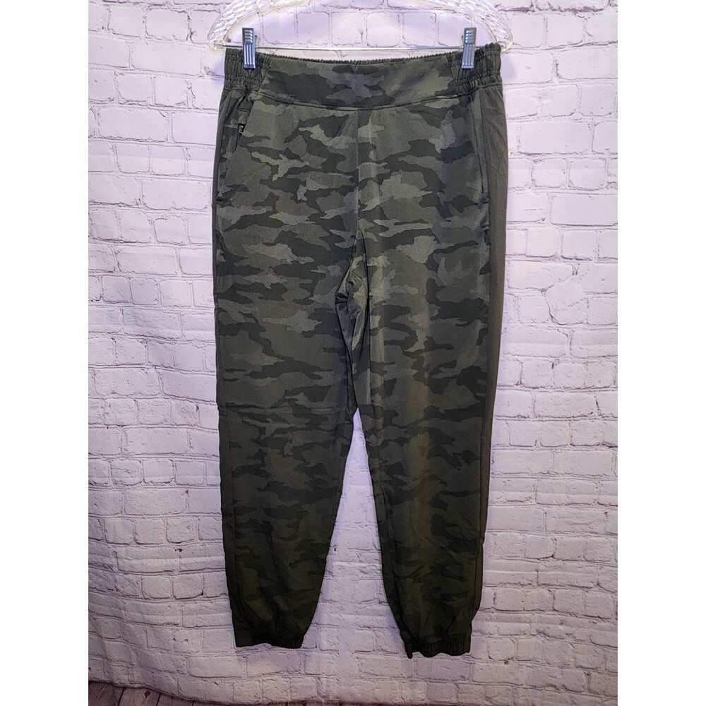 Athleta Brooklyn Textured Lined Joggers Womens 10 Green Camo Elastic Waistband